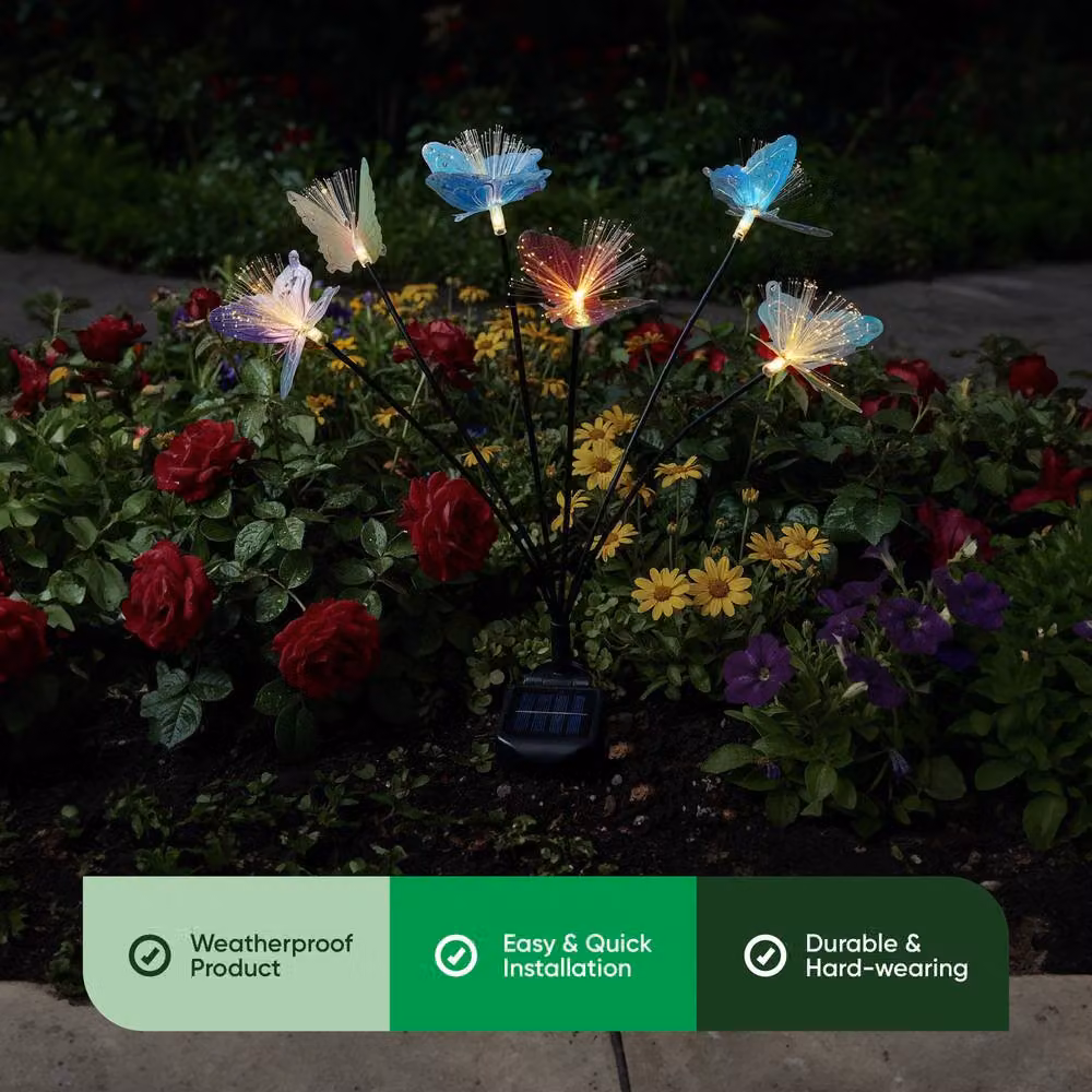 Gardenwize Pack of 2 Solar Iridescent Butterfly Stake Lights with Warm White LED in Multicolour – 2