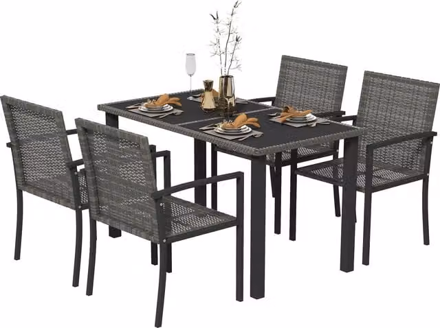 Outsunny 5 Piece Outdoor Dining Set with Tempered Glass Tabletop and 4 Dining Chairs in Grey – 1