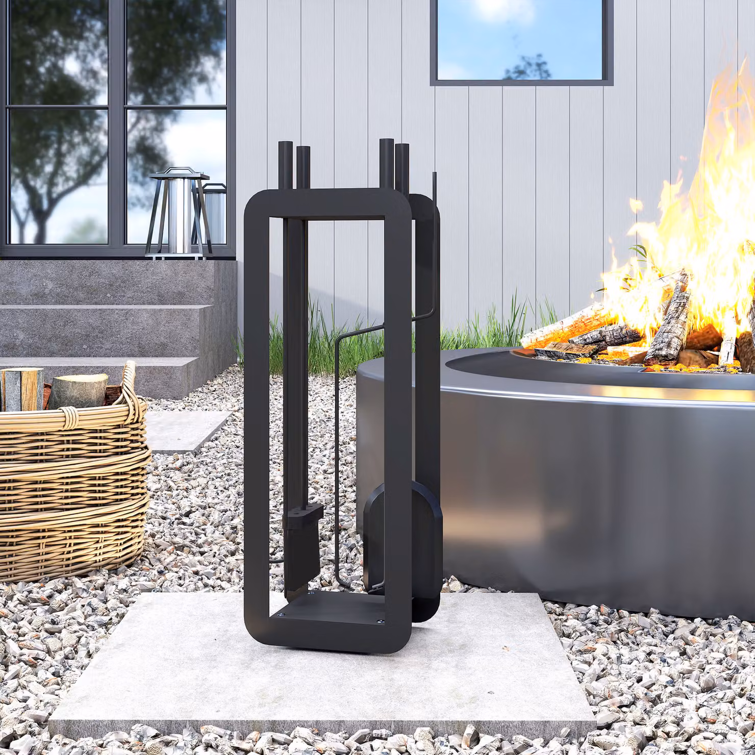 Outsunny 5 Piece Metal Fireplace Companion Set with Brush, Shovel, Poker, Tongs and Stand, Black – 7