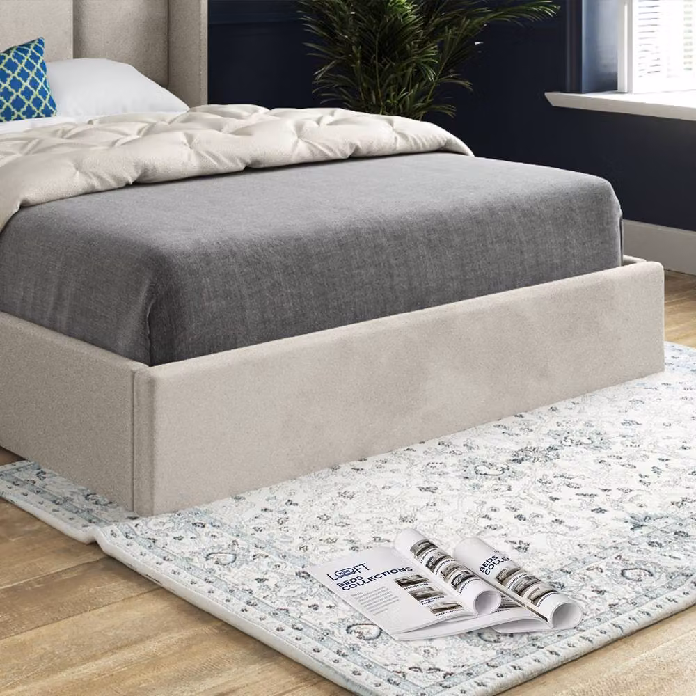 KDMD Stambourne Winged Upholstered Designer Bed Frame in Beige Soft Velvet, Size: Double (140 x 200 cm) – 4
