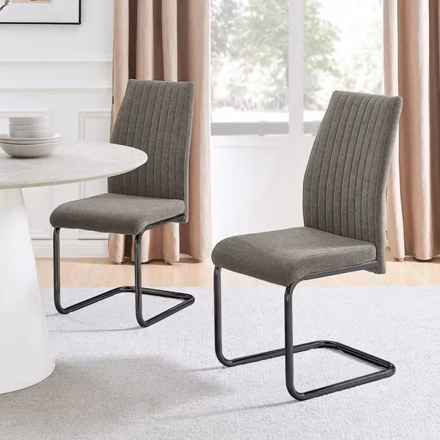 FurnitureboxUK Pack of 2 Lorenzo Grey Fabric Dining Chairs with Black Metal Cantilever Legs