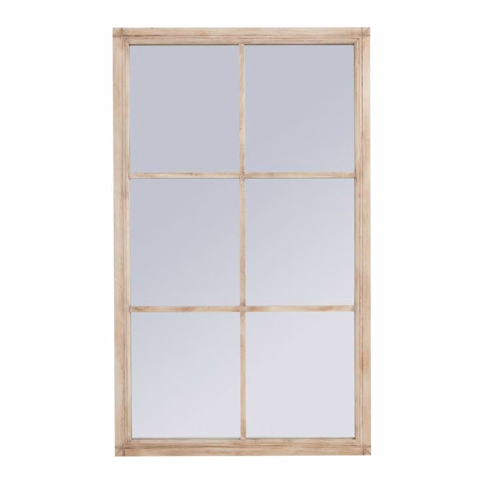 Wyld Haus Rustic Natural Washed Wood Six Panel Window Wall Mirror in Brown – 2