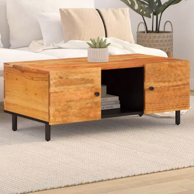 Berkfield Home Brown Acacia Wood and Metal Industrial Coffee Table W/D/H: 100 x 54 x 40 cm
