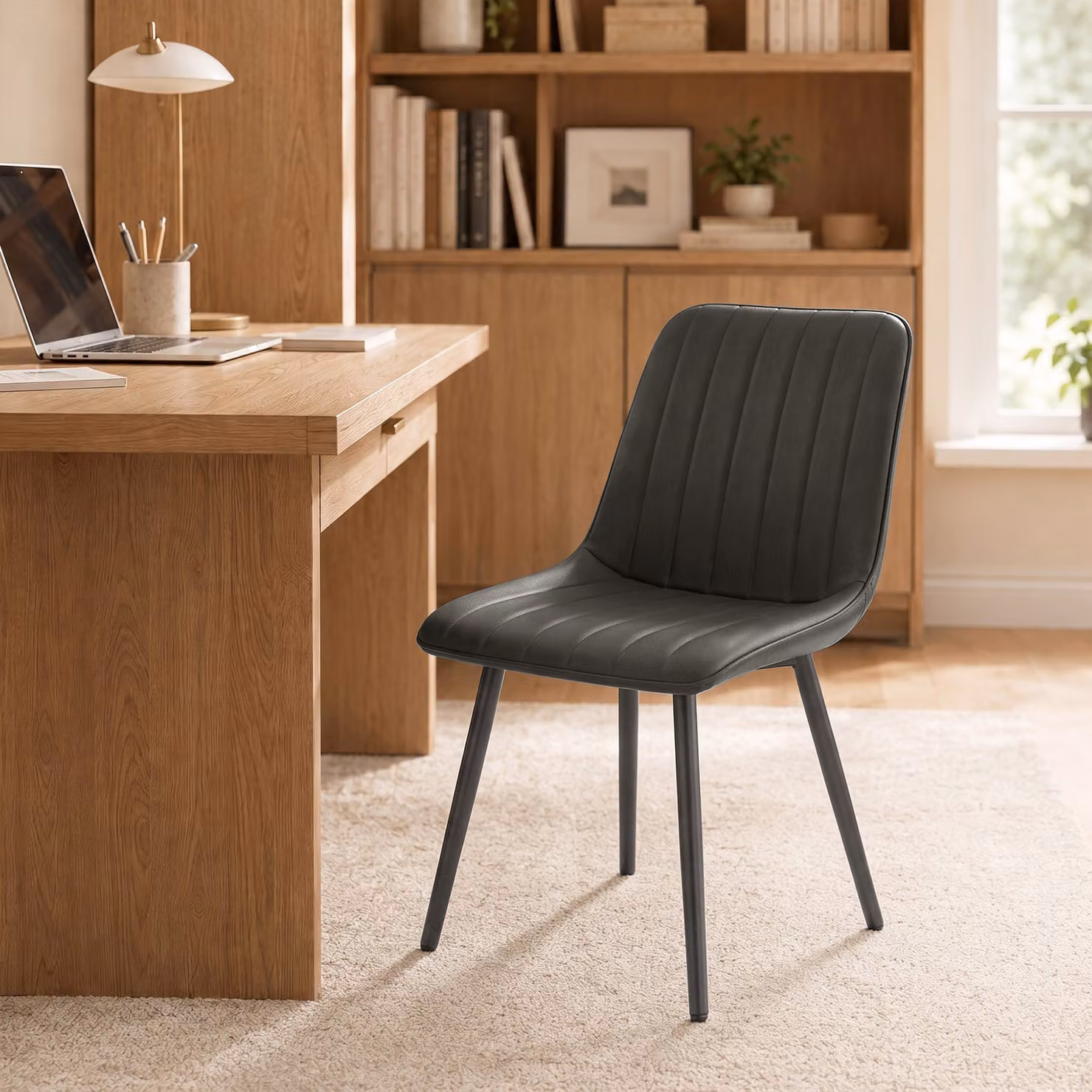 HOMCOM Set of 2 Modern Faux Leather Upholstered Kitchen and Dining Chairs with Metal Legs, Grey – 5