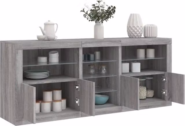 Berkfield Home Modern Sideboard with Integrated LED Lights in Grey Sonoma, W/D/H: 162 x 37 x 67 cm – 1