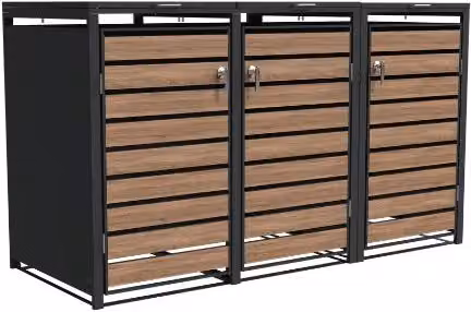 Ecoscape Triple Bin Store with Lid in Anthracite and Brown, W/D/H: 200 x 80 x 116 cm