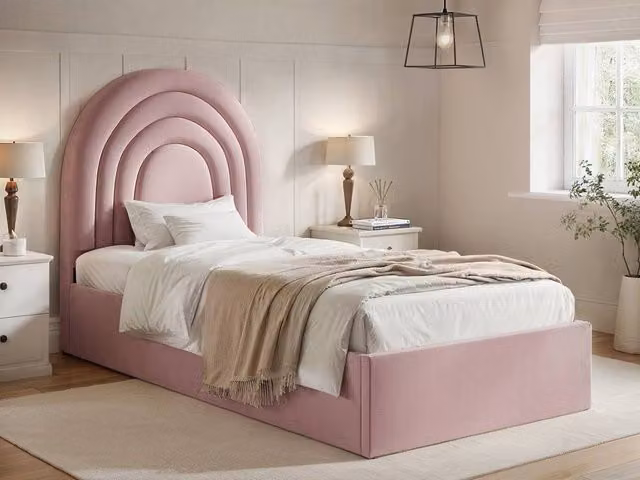 Flair Ava Single Ottoman Bed in Pink Velvet, H 101 cm x W 90 cm x D 206 cm – 1