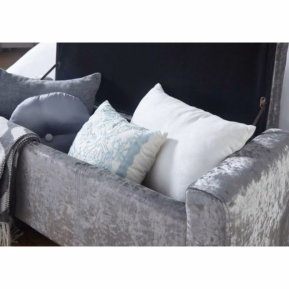 FORGEVIO Grey Crushed Velvet Ottoman Seat and Storage Blanket Box – 2