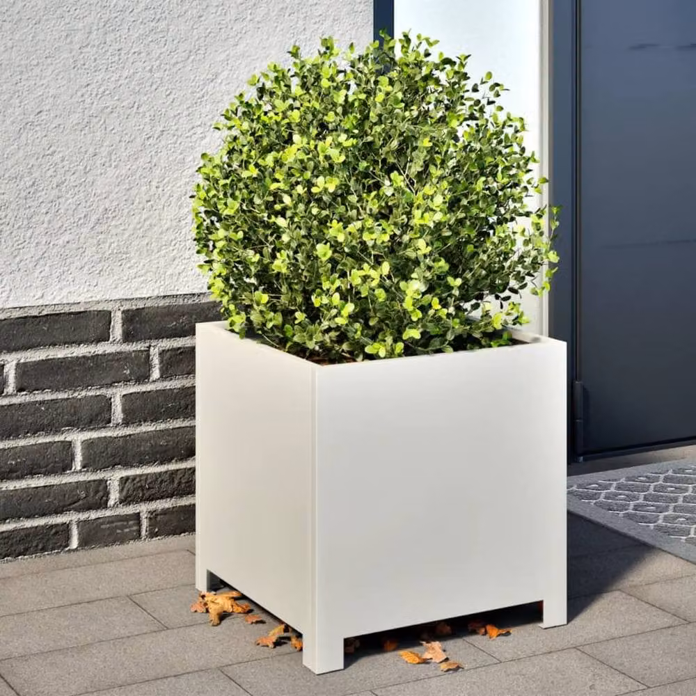 Berkfield Home Garden Steel Planter Tubs, 2 Pack, White, W/D/H: 40 x 40 x 40 cm – 2