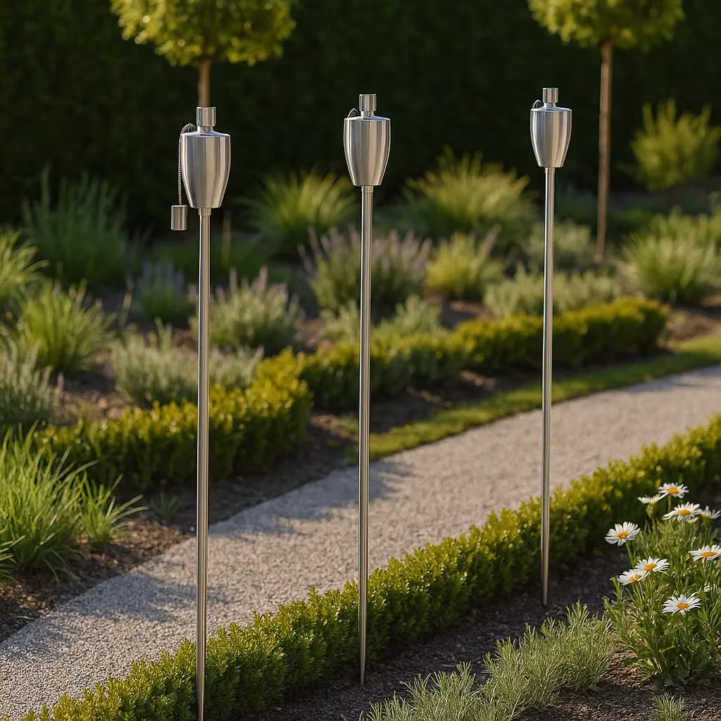 Harbour Housewares Metal Garden Torches in Silver, Pack of 2, Height: 146 cm – 7