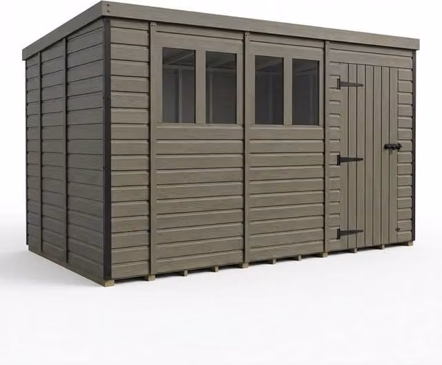 Buttercup Farm Grey Composite Pent Garden Shed with Single Door and Windows W: 400 cm, D: 274 cm, H: 210 cm – 1
