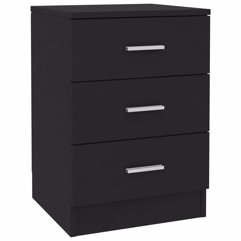 Berkfield Home Set of 2 Black Bedside Cabinets in Engineered Wood W/D/H: 38 x 35 x 56 cm – 3