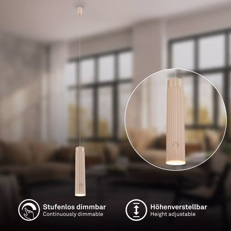 Briloner Beige Rechargeable Dimmable Height Adjustable LED Pendant Light