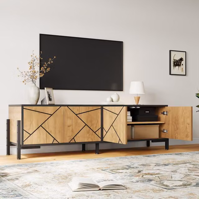 Aosom UK Geometric Wood TV Stand in Rustic Brown with Bold Geometric Doors and Adjustable Shelves, W/D/H: 153 x 40 x 50 cm – 1