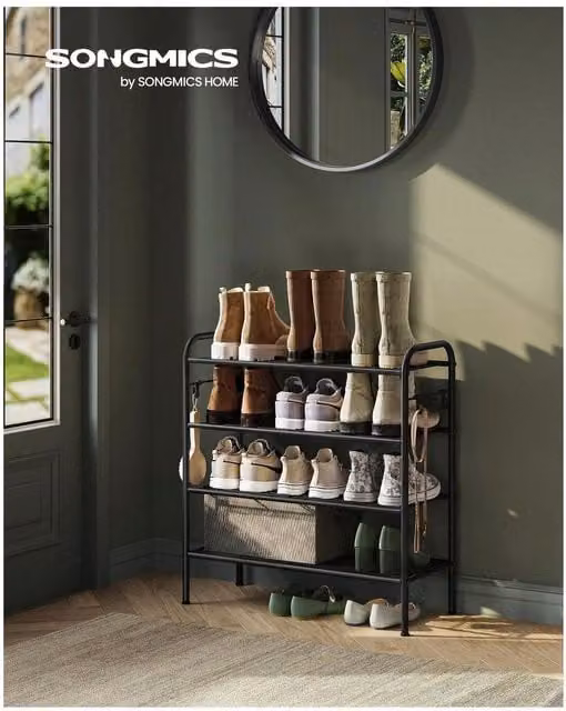 SONGMICS 4-Tier Metal Shoe Rack Organiser in Black, W/D/H: 70 x 28 x 68 cm