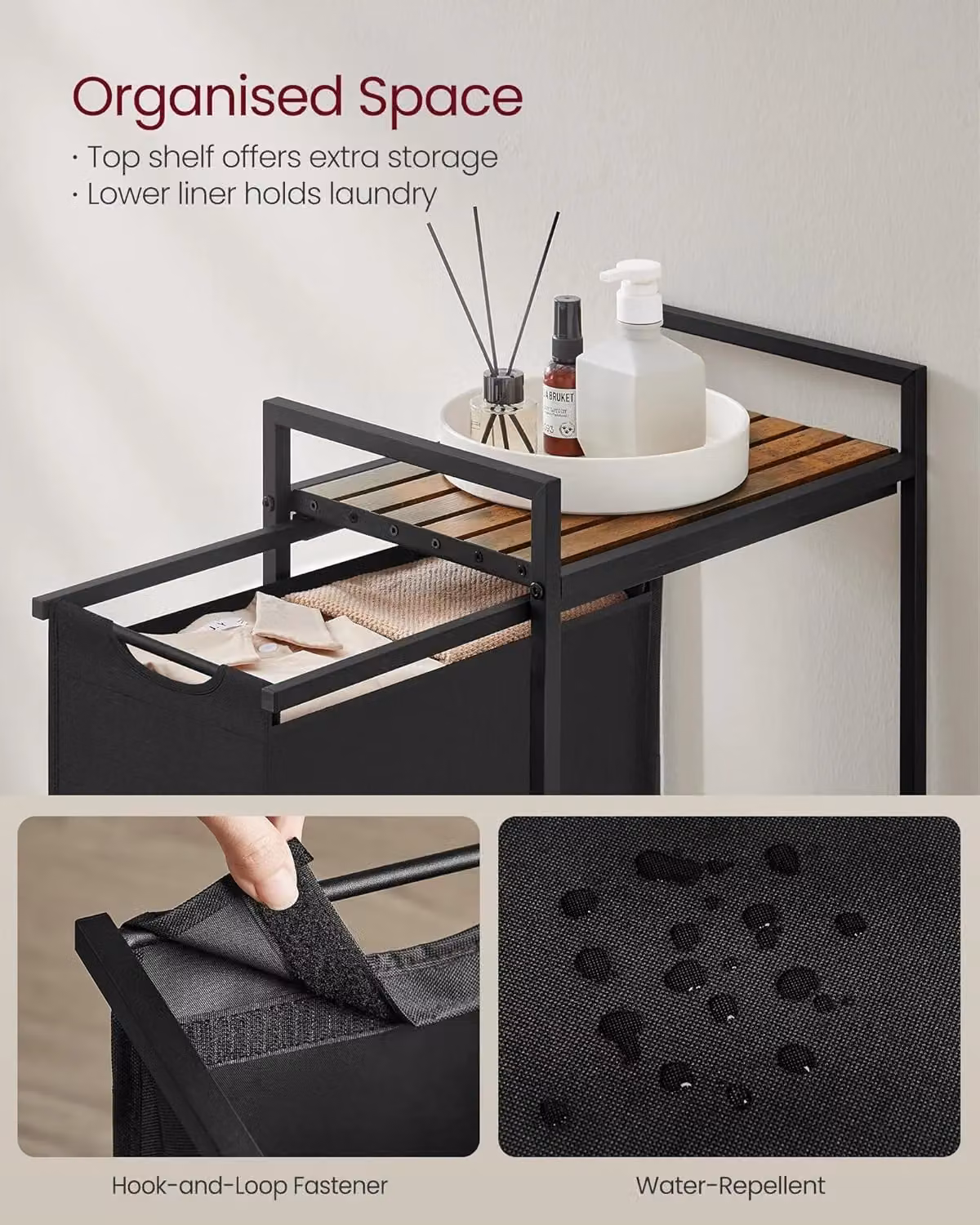 VASAGLE Laundry Hamper with Metal Frame and Pull Out Liner in Black – 2