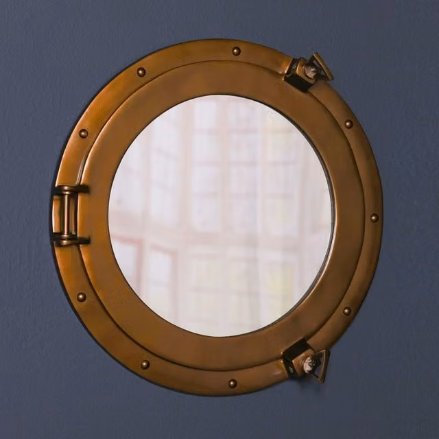 Glasstone Large Round Maritime Port Hole Wall Mirror in Bronze, W/D/H: 43.5 x 43.5 x 29.5 cm