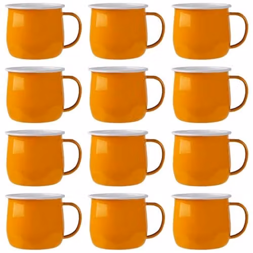 Argon Tableware Enamel Belly Mugs, 375ml, Yellow, Set of 12 – 1