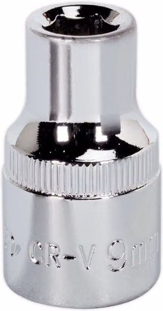 Loops 9mm Forged Steel Drive Socket 1/2 Inch Square Drive in Silver Chrome Vanadium