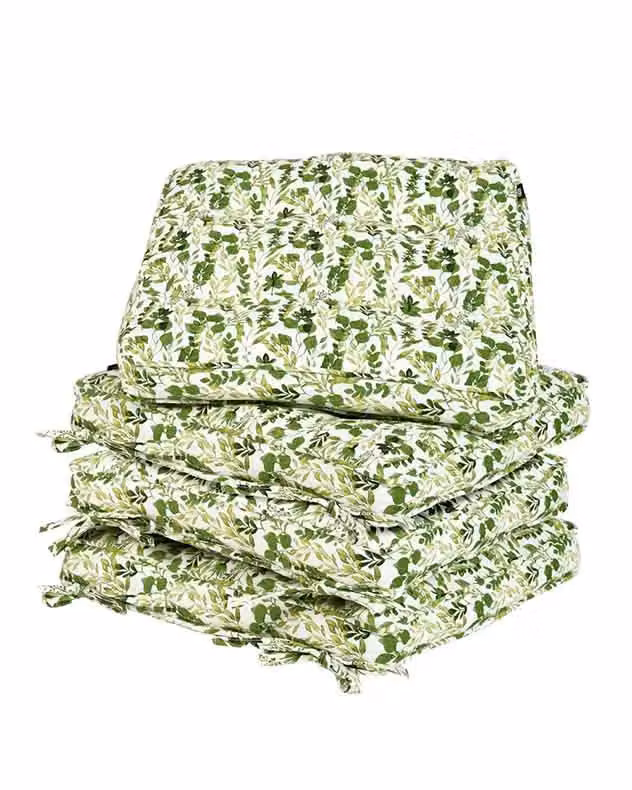 Dibor Set of 4 Green Square Quilted Outdoor Garden Chair Seat Pad Cushions, W: 45 cm x L: 45 cm – 2