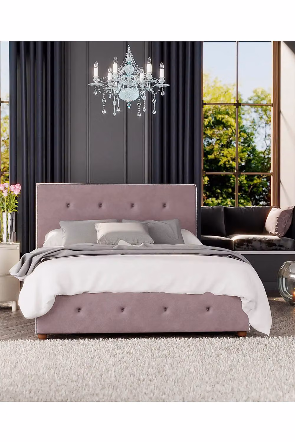 Laurence Llewelyn-Bowen Hesper Ottoman Storage Bed in Pink Plush Velvet Fabric, Double Size (140 x 200 cm) – 4