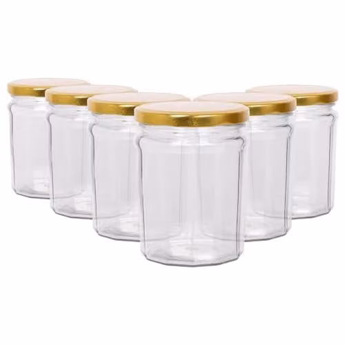 Argon Tableware Glass Jam Jars with Airtight Gold Lids, 380ml, Pack of 6 – 1