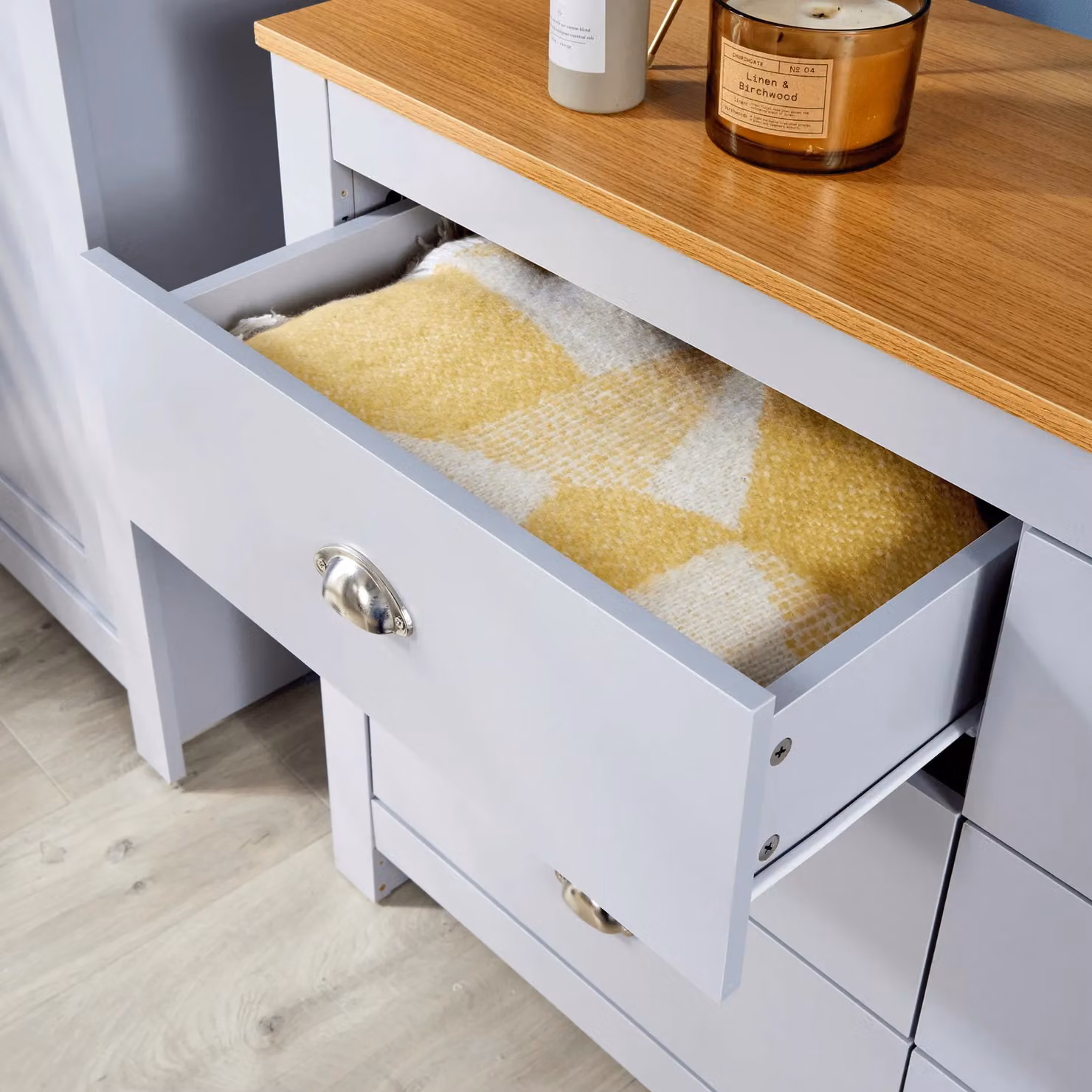 Home Source 6 Drawer Wooden Chest of Drawers with Soft Close Drawers in Grey Oak Finish – 3