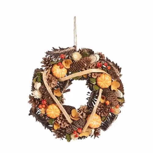 Smart Garden Multicolour Autumn Wreath with Pumpkins, Berries and Pinecones, Diameter: 30 cm
