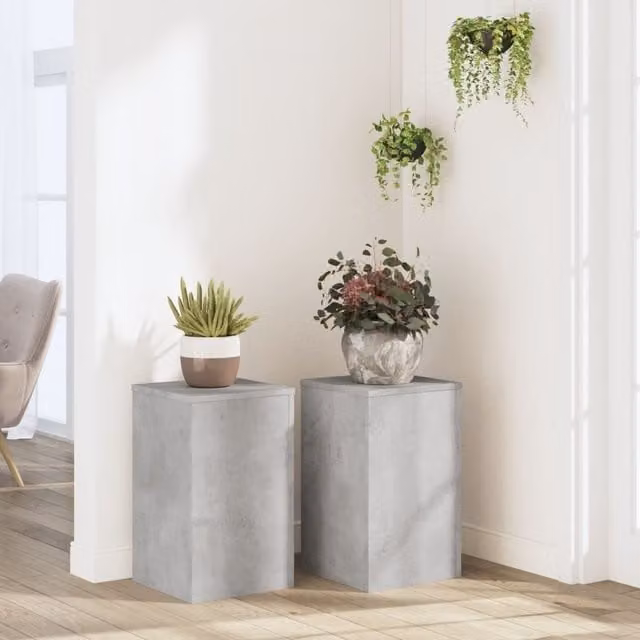 Berkfield Home Set of 2 Modern Square Plant Stands in Concrete Grey, W/D/H: 30 x 30 x 50 cm
