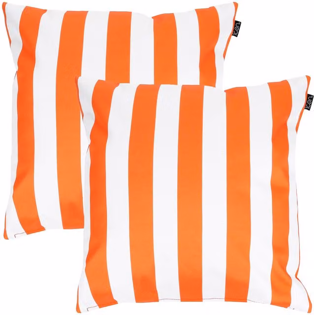 ICON 2 Pack Orange Striped Square Outdoor Cushions, W/D/H: 43 x 43 x 43 cm