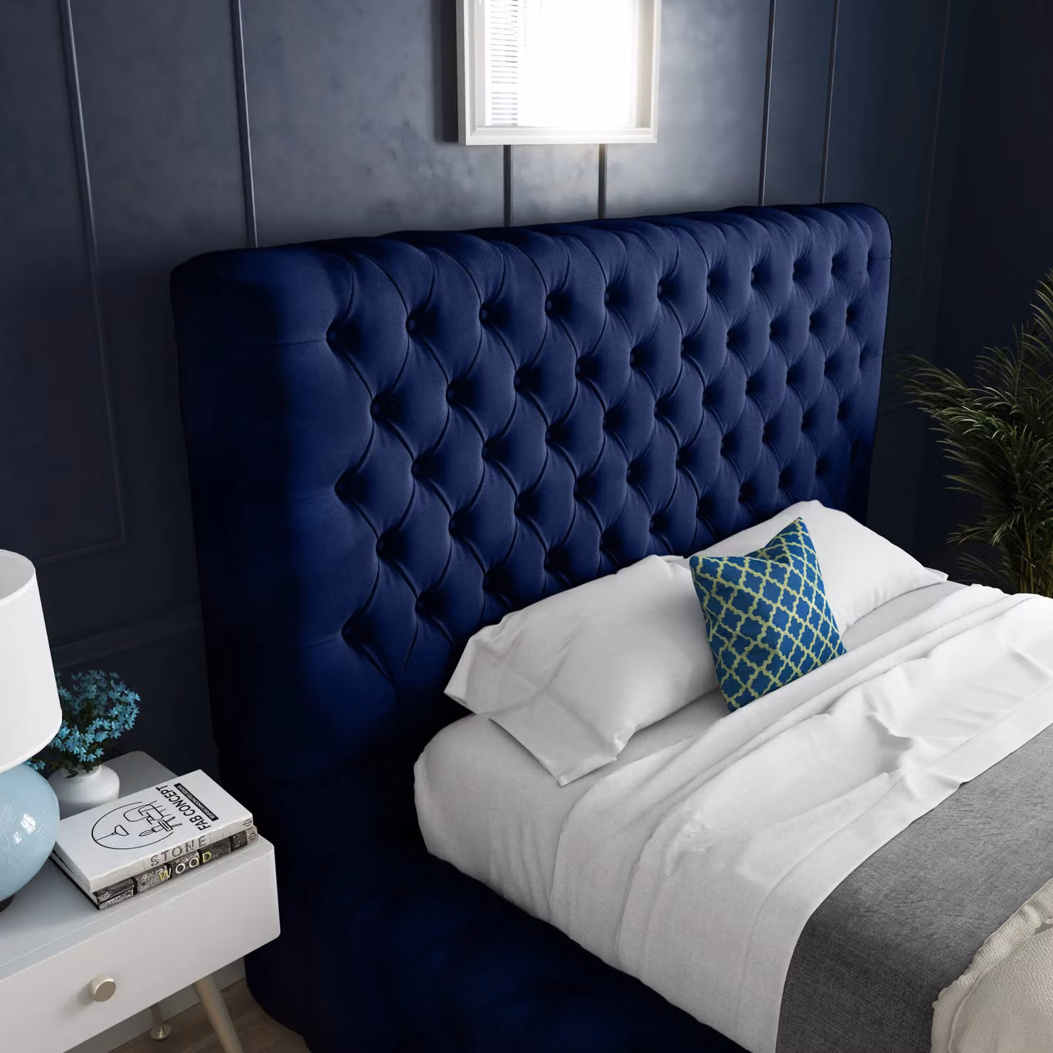 DS Living Cambridge Upholstered Blue Velvet Bed Frame, W/D/H: 200 x 200 x 183 cm – 2