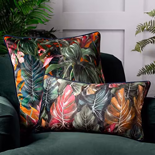 Wylder Tropics Floral Velvet Rectangular Cushion in Brown and Multicolour, W: 50 cm, H: 30 cm – 4