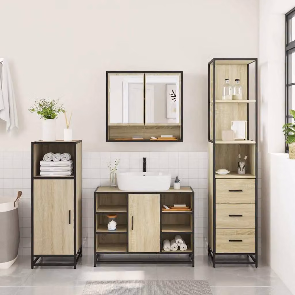 Berkfield Home 3-Piece Industrial Bathroom Furniture Set in Sonoma Oak Brown – 2