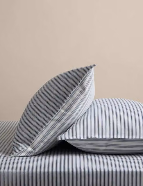 M&S 2 Pack Striped Brushed Cotton Pillowcases in Slate Blue