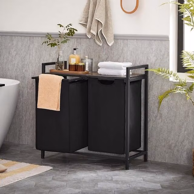 VASAGLE Laundry Sorter with 2 Compartments and Removable Bags, Black, W/D/H: 72 x 42 x 73 cm – 1