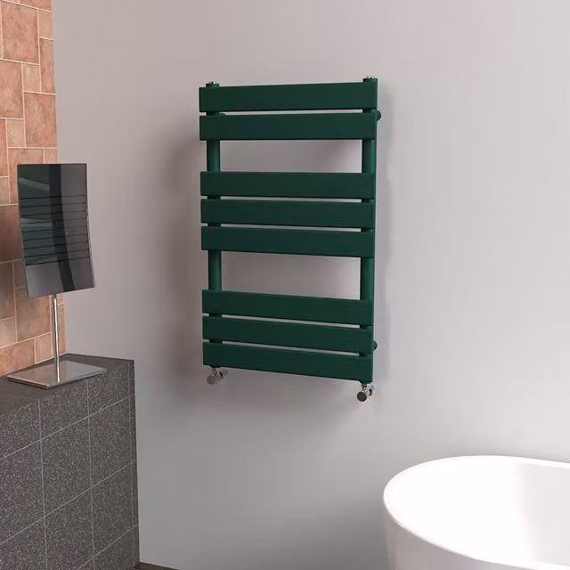Lux Heat Flat Coloured Towel Radiator in Green, W: 500 mm, H: 800 mm