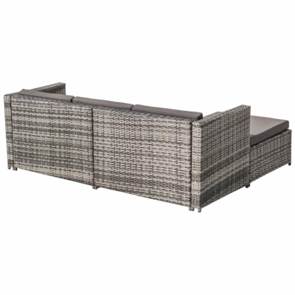 Tokpiedi Modern L-Shape Outdoor Rattan Wicker Patio Sofa Set with Coffee Table and Matching Ottoman in Grey – 3