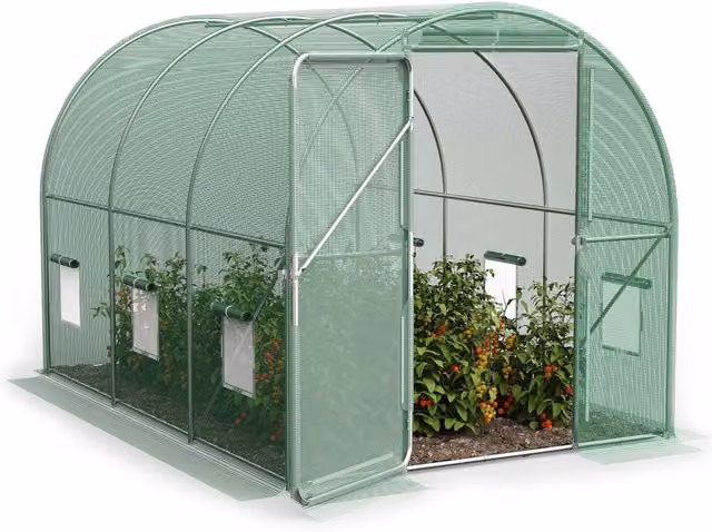 VonHaus Green Walk In Polytunnel Greenhouse with Hinged Window and Galvanised Steel Frame – 1