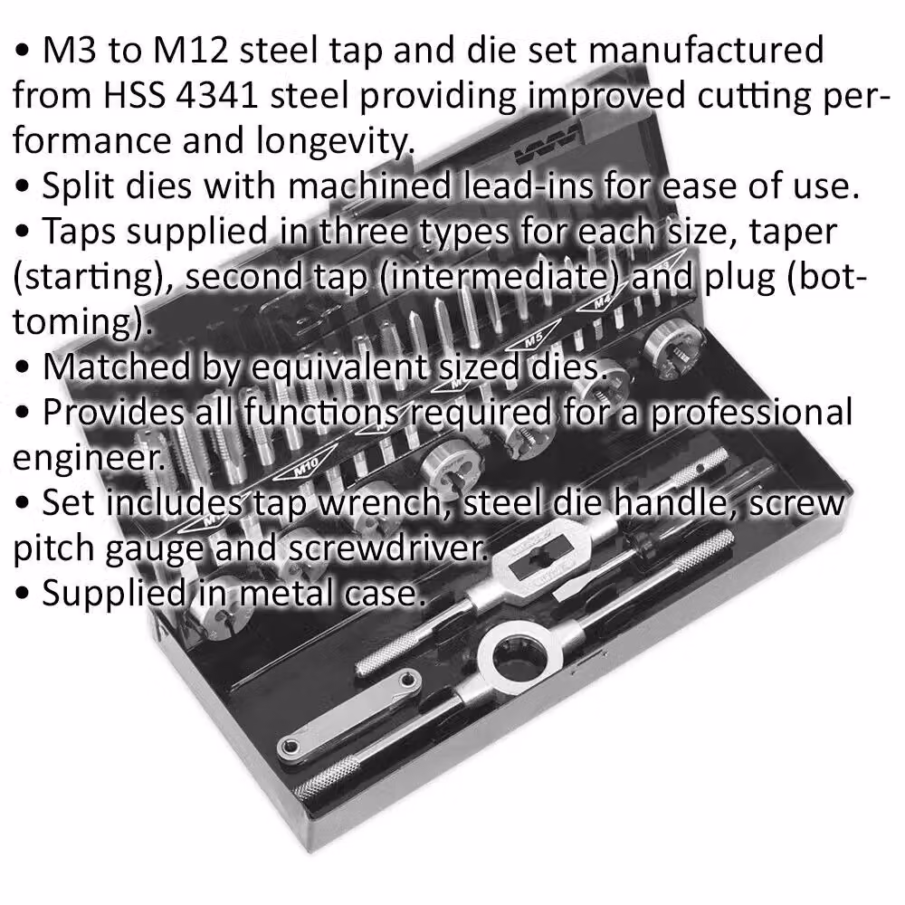 Loops 32pc Premium Metric Tap and Split Die Set, M3 to M12 Steel Threading Tool in Silver and Multicolour – 2