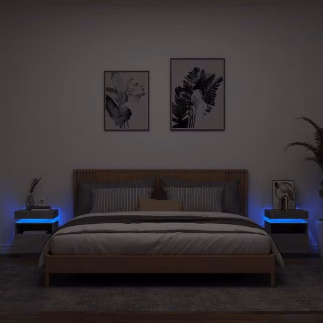 Berkfield Home Set of 2 Modern Bedside Cabinets with Integrated LED Lights in Concrete Grey, W/D/H: 40 x 39 x 48.5 cm – 1