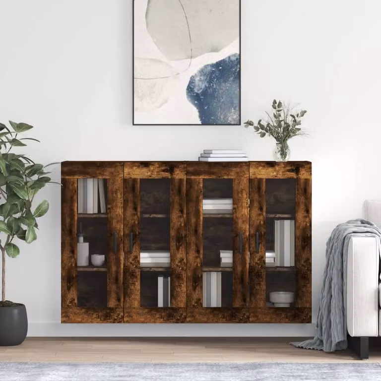 Berkfield Home Wall Mounted Cabinets with Glass Doors, Smoked Oak, Brown, 2 Pack