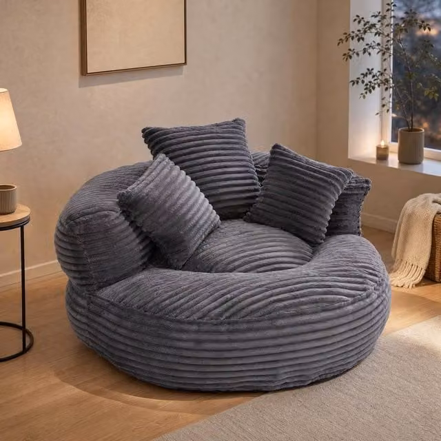 STILVORA Bean Bag Chair with Armrests in Grey, Filled with Shredded Memory Foam and Foam Chunks – 1