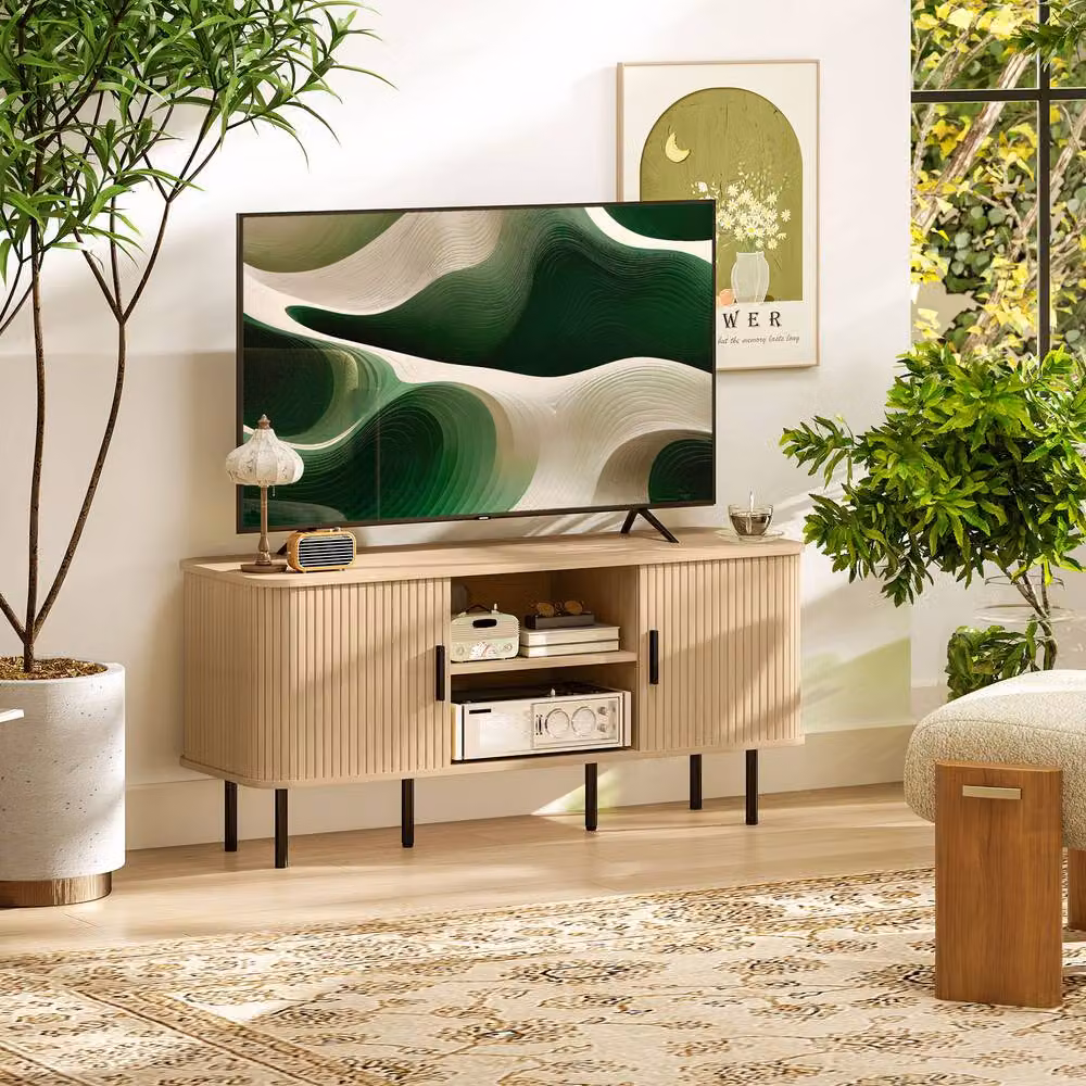 STILVORA Mid-Century TV Unit with Shelves and Cupboards in Oak and Brown – 3