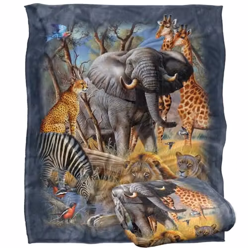 JQ Licensing African Animal Collage Super Soft Fleece Throw Blanket, Multicolour, W/D/H: 152 x 127 cm – 6