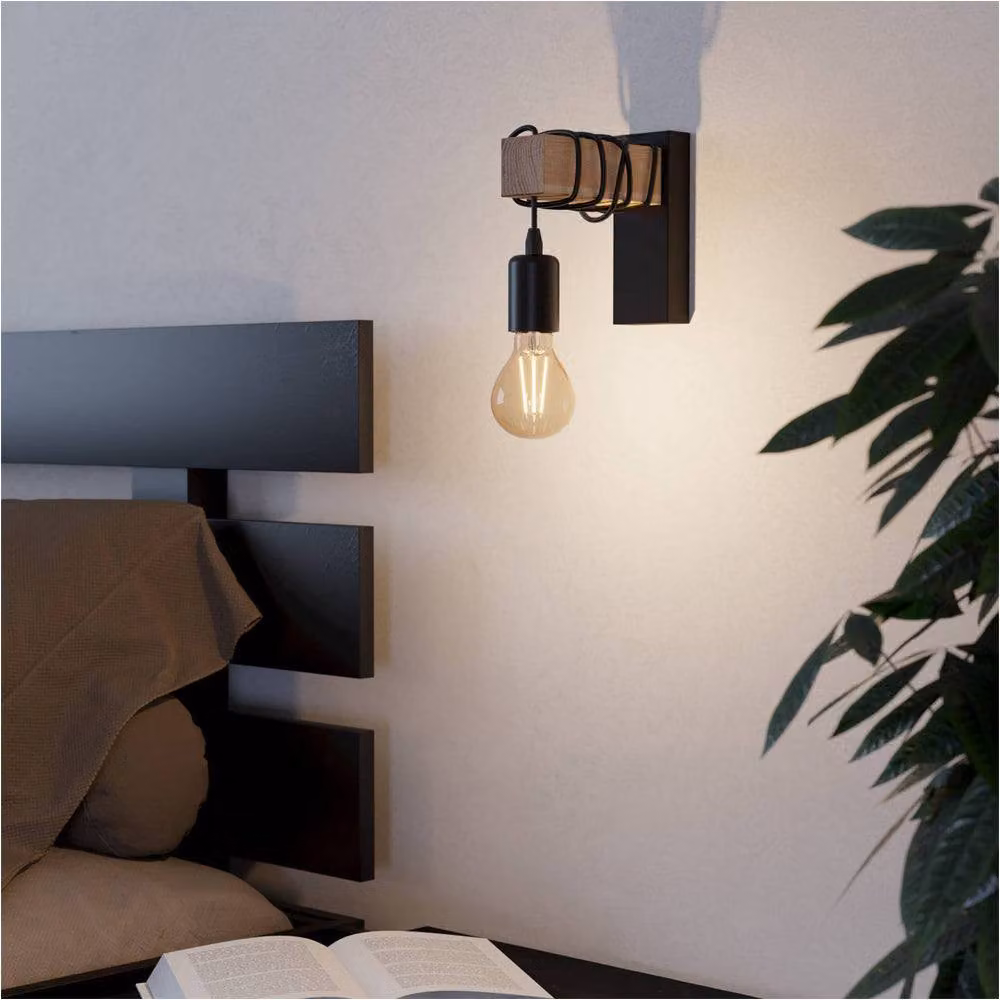 Loops 2 Pack Modern LED Wall Lights in Black and Brown with Wood and Glass Details – 4
