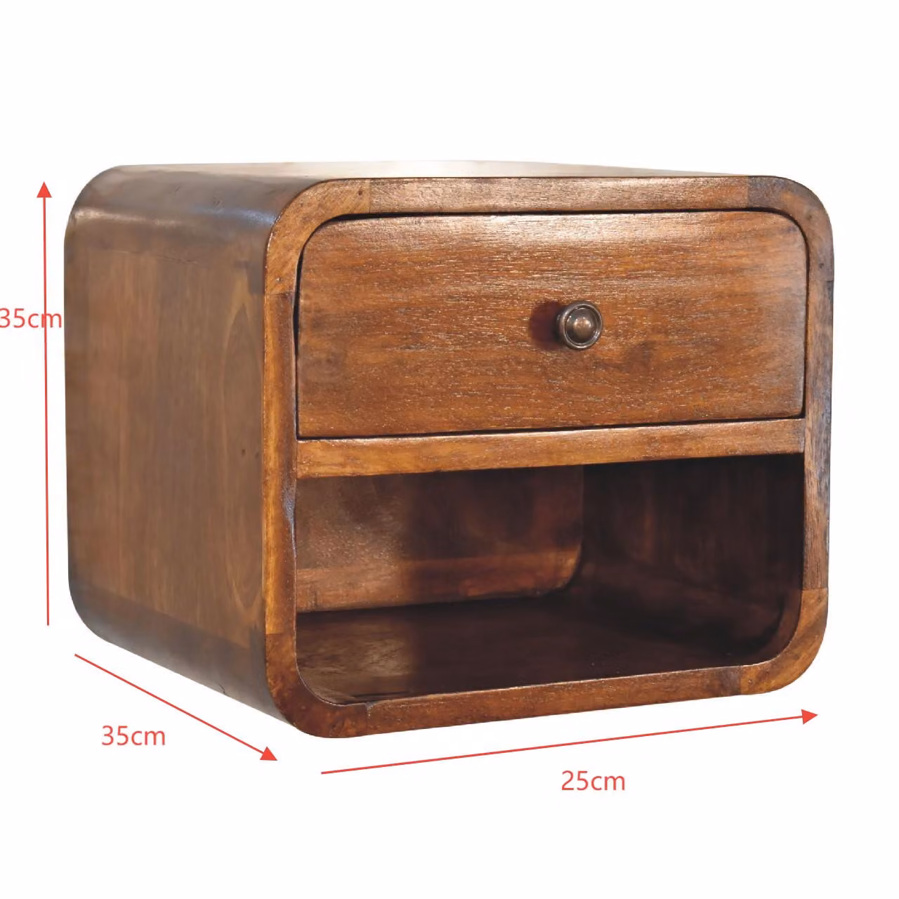 Aosom UK Solid Mango Wood Mini Curve Floating Bedside Table with Drawer and Open Slot, Brown, W/D/H: 30 x 25 x 25 cm – 2