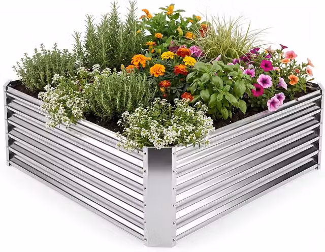Costway Silver Galvanised Steel Rectangular Outdoor Raised Bed Planter for Vegetable, Herb or Ornamental Gardens