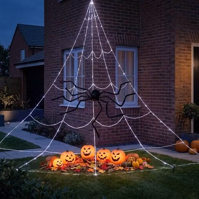 Garden Greatness Haunted Light Up Giant Web Spider Decor in Multicolour and Black