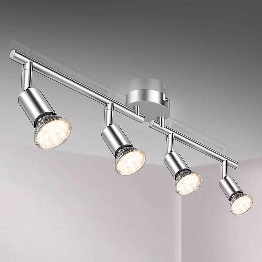 SPETLEK 4 Way Adjustable Ceiling Track Spotlight Fitting in Silver Metal with Transparent Glass – 3
