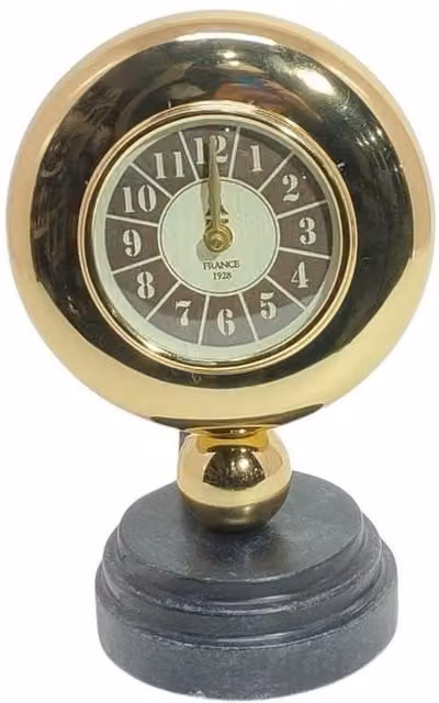 Minster Gold Analog Round Metal Tabletop Clock, W: 13 cm, D: 20 cm, H: 30 cm – 1